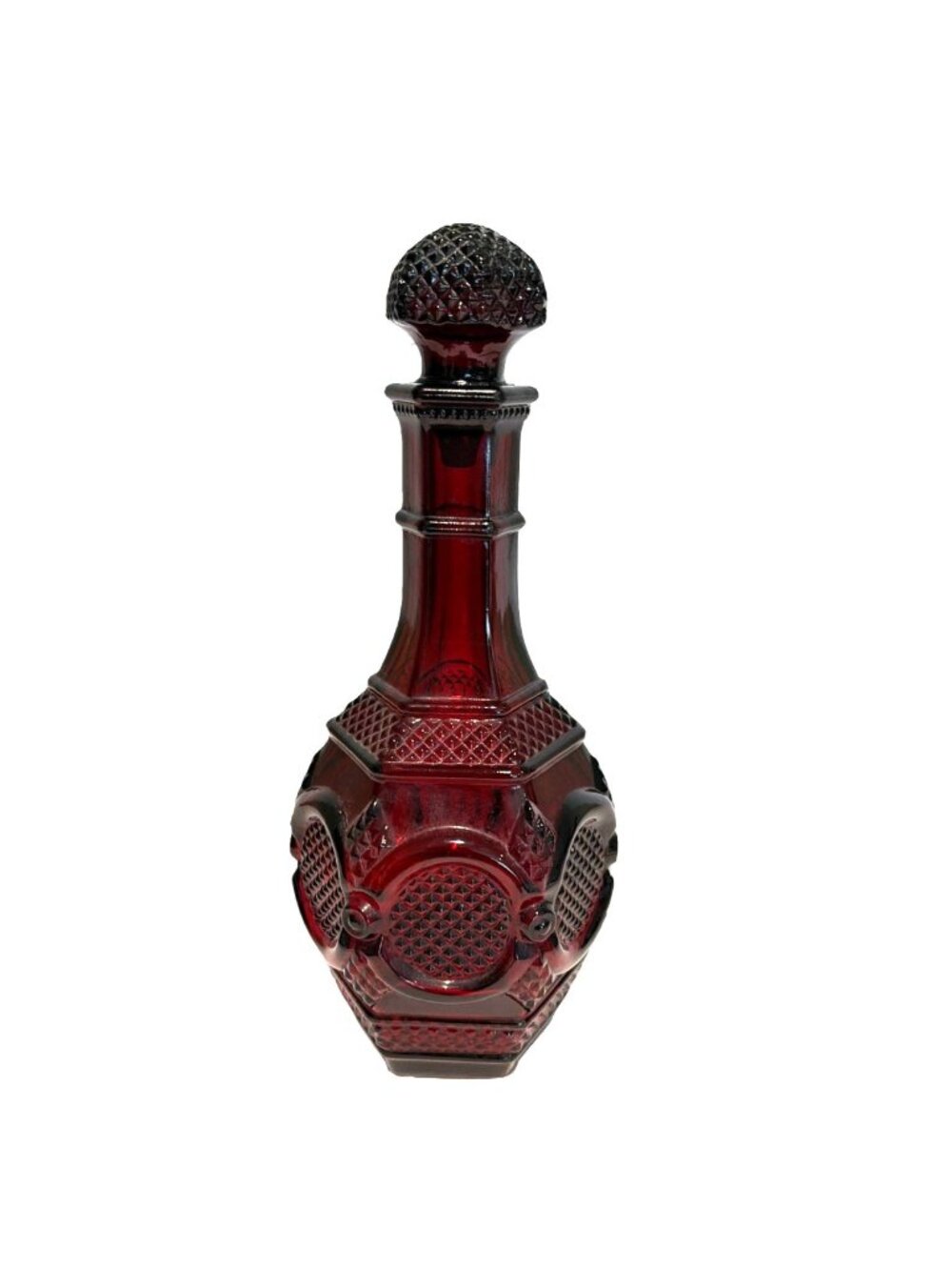 Vintage Avon 1876 Cape Cod Ruby Red Glass Decanter with Stopper 16 Ounces 1970s